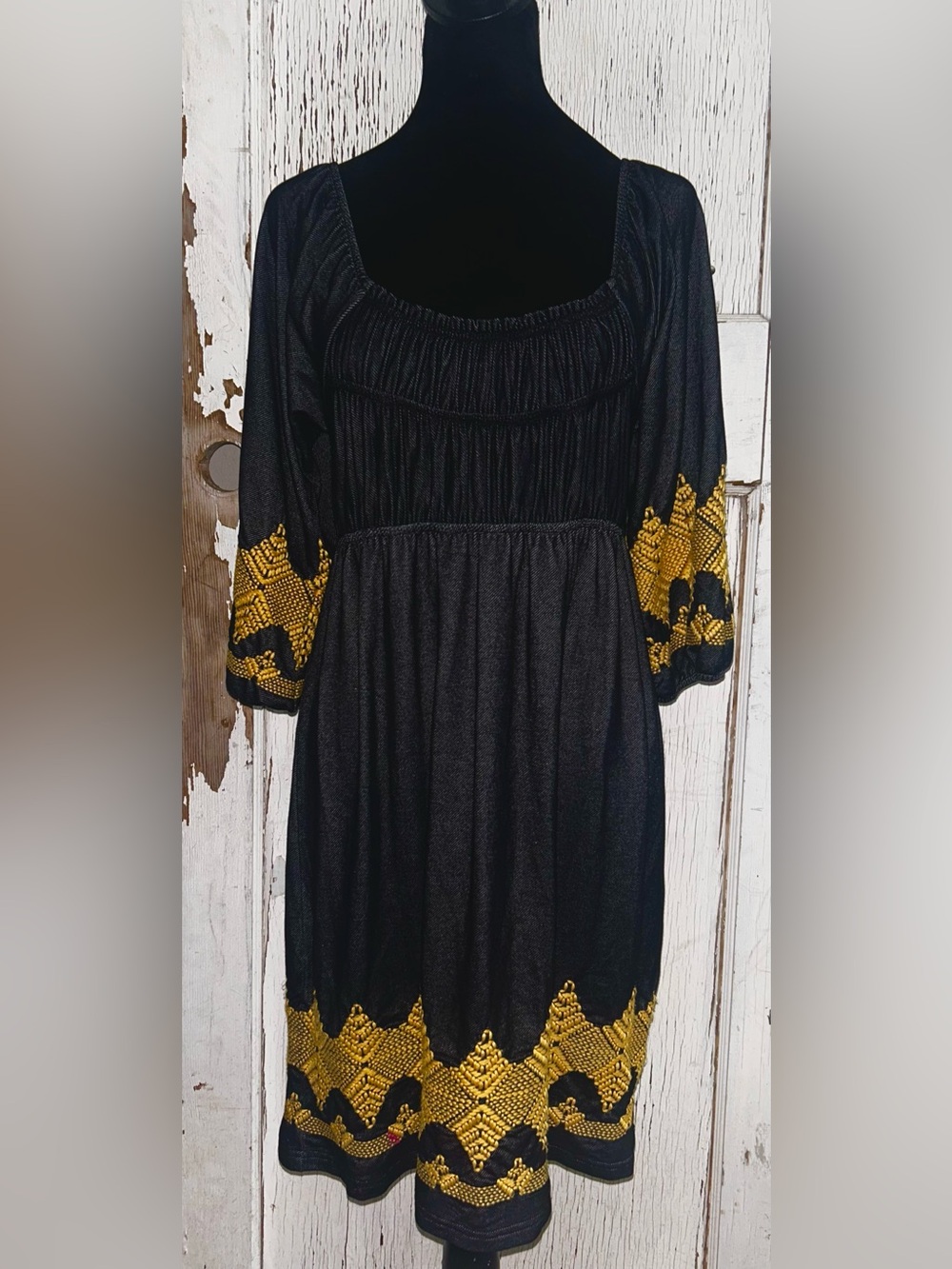 Boho Black Uncle Frank Peasant-Style Mini with Gold Embroidered - Picture 7 of 10